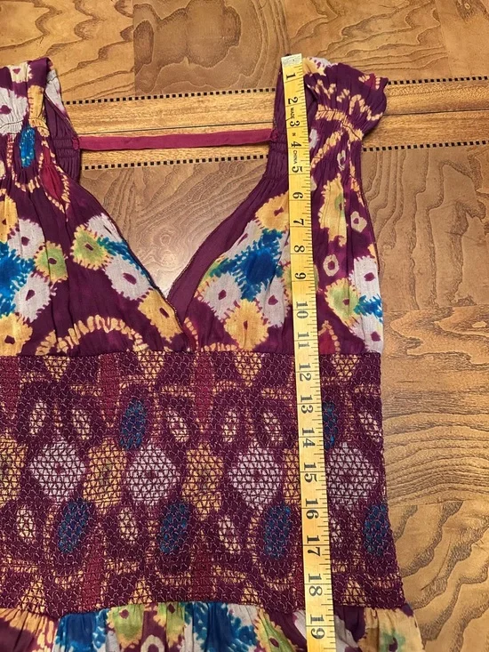 Free People Wisteria and Lattice Smocked Waist Bandhani Print Midi Dress, Boho - Picture 9 of 10